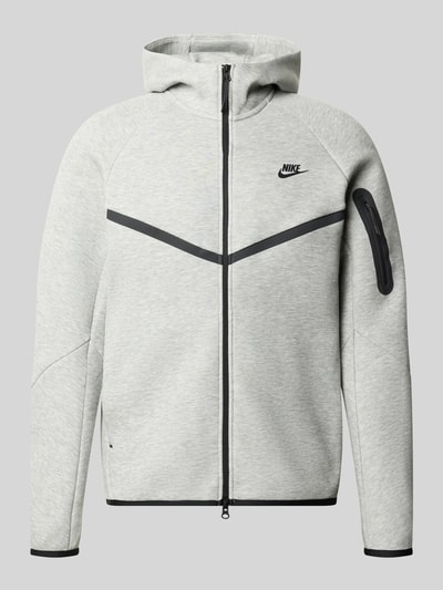 Produktfoto, hellgraue Regular Fit Sweatjacke aus Baumwoll-Mix von Nike mit schwarzen Akzenten und Reißverschluss, Herren Sweatjacke von Nike