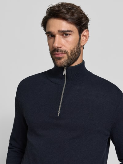 Marc O'Polo Regular Fit Troyer Baumwoll-Schurwoll-Mix Marine 3