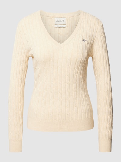 Gant Gebreide pullover met kabelpatroon Zand - 2