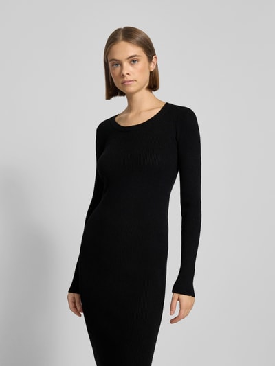 Pieces Figurbetontes Strickkleid aus geripptem Viskose-Mix Modell 'MIRA' BLACK 3