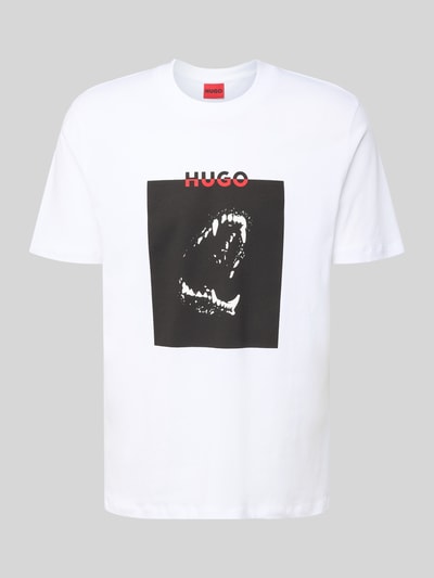 HUGO T-shirt z nadrukowanym motywem i logo model ‘Dobero’ Biały 2