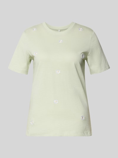 Productfoto, lichtgroen Regular Fit T-Shirt uit pure biologische katoen model 'KETTY' van Only, melange look, motief-stitching, ronde hals, korte mouw