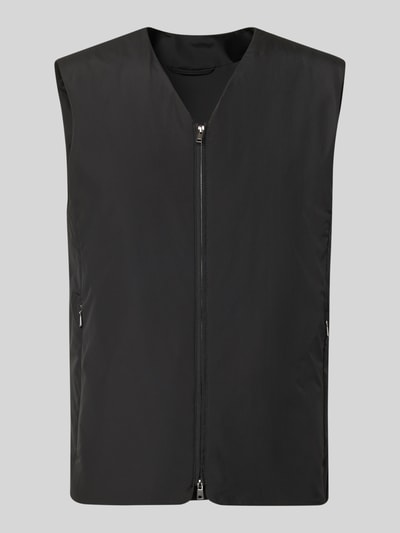 Produktfoto, schwarze Regular Fit Weste mit V-Ausschnitt Modell 'Marve' von Tiger of Sweden, Zweiwege-Reißverschluss, glatte Struktur
