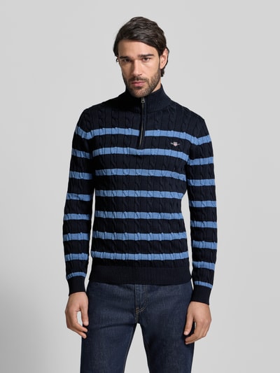 GANT Slim Fit troyer in brei-look Marineblauw - 4