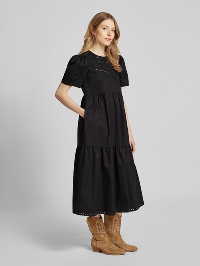 Scotch & Soda Midi-jurk met broderie anglaise Zwart - 1