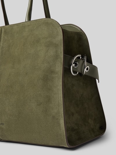 Produktfoto, Shopper mit Leder-Anteil Modell 'Clarice Tote SU' von BOSS in Olivgrün mit matter, weicher Wildleder-Textur und Metallschließe, Damen Shopper von BOSS