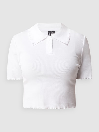 Pieces Cropped Poloshirt mit Stretch-Anteil Modell 'Taya' Weiss 2