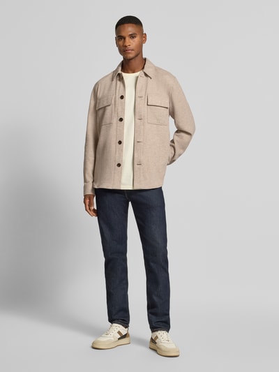 Profuomo Kurtka koszulowa o kroju relaxed fit z kieszenią na piersi Beżowy 1