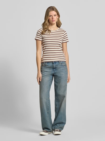 PIECES slim fit T-shirt van katoenmix model 'MAY' Lichtbruin - 1