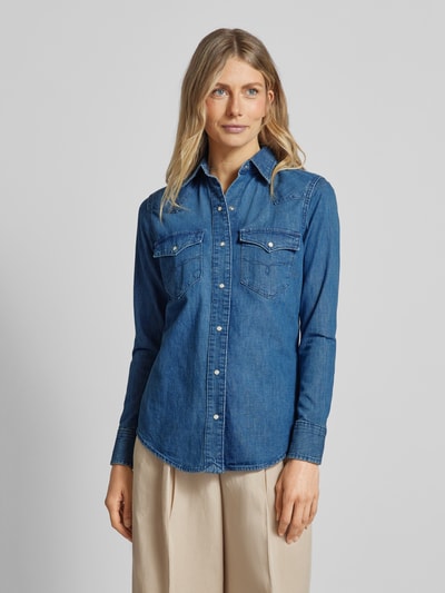 Lauren Ralph Lauren Jeansblouse met doorknoopsluiting met drukknopen, model 'LAUREN' Jeansblauw - 4