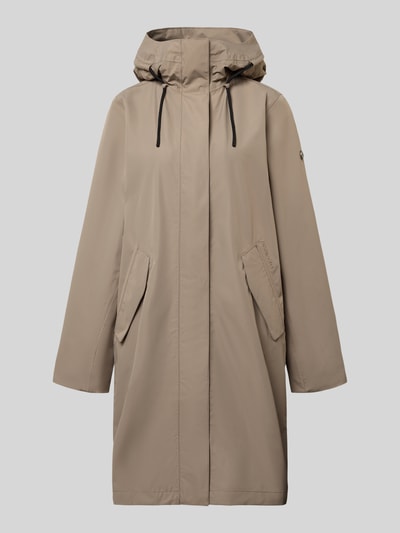 Produktfoto, Parka mit Pattentaschen Modell 'ELINA' von Didriksons in Beige, Relaxed-Fit, Kapuze mit Tunnelzug, glatte Textur, 97 cm Rückenlänge in Größe 36
