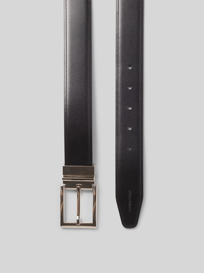 Produktfoto, Herren Gürtel mit Logo-Prägung von Dsquared2, schwarze glatte Optik, silberne Dornschließe, Logo-Print, Geschenkbox, Breite 3 cm