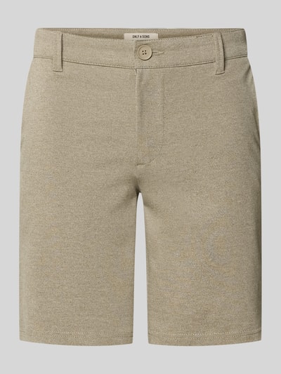 Produktfoto, Regular Fit Chinoshorts aus Viskose-Mix Modell 'MARK' von Only & Sons in Melange-Optik mit Label-Applikation und Eingrifftaschen