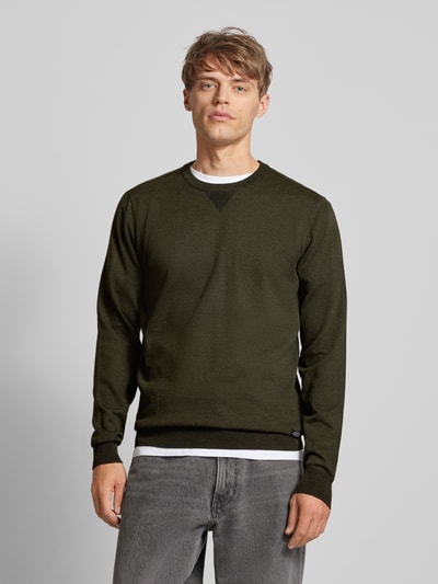 Blend Sweter z dzianiny z okrągłym dekoltem model ‘Bruton’ Oliwkowy 4