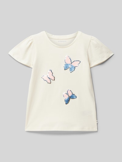 Tom Tailor T-shirt met pailletten Offwhite - 1