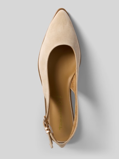Productfoto, Slingbacks aus echtem Veloursleder van Tamaris in effen beige, spitse neus, blokhak, labelreliëf, gespsluiting, leren zool, suède textuur