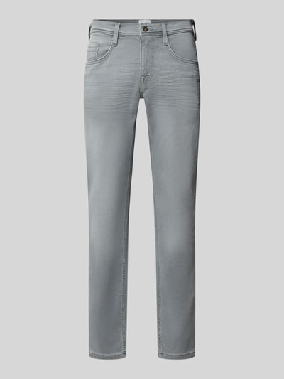Produktfoto, Slim Fit Jeans mit Eingrifftaschen Modell 'Oregon' von Mustang, bawełniany mix z domieszką stretchu, krój slim fit, szerokość w rozmiarze 32/32: 42 cm, długość wewnętrzna nogawki w rozmiarze 32/32: 80 cm, szare odcienie, gładka faktura