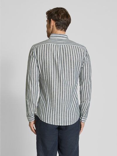 Lindbergh Slim Fit Freizeithemd aus Leinen-Baumwoll-Mix Dunkelblau 5