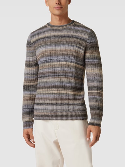 Brax Gebreide pullover met streepmotief, model 'RICK' Middengrijs - 4