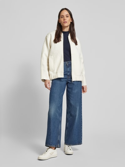 Tom Tailor Denim Loose Fit Bomberjacke aus Bouclé mit seitlichen Leistentaschen Offwhite 1