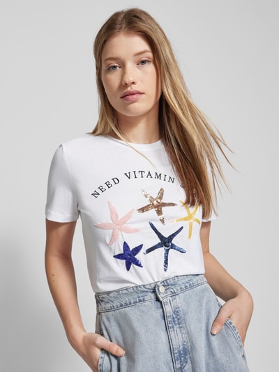 Only T-Shirt mit Paillettenbesatz Modell 'KITA' Weiss 3