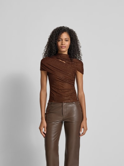 Self-Portrait Slim Fit T-Shirt mit Strasssteinbesatz Mittelbraun 4