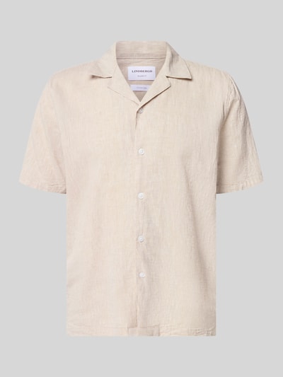 Produktfoto, Relaxed Fit Freizeithemd aus Leinen-Baumwoll-Mix von Lindbergh in Beige mit Reverskragen und Knopfleiste, strukturierte Oberfläche