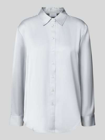 Produktfoto, Regular Fit Bluse aus Viskose-Mix von comma, dames blouse met overhemdkraag, knoopsluiting, ruglengte maat 36: 70 cm, mouwlengte maat 36: 59 cm, gladde lichtgrijze stof, minimalistisch design