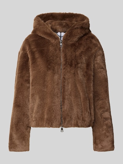 Productfoto, Jacke aus Kunstfell mit Zweiwege-Reißverschluss van Blonde No. 8, bruin kunstbont, regular fit, capuchon, gestructureerde textuur.