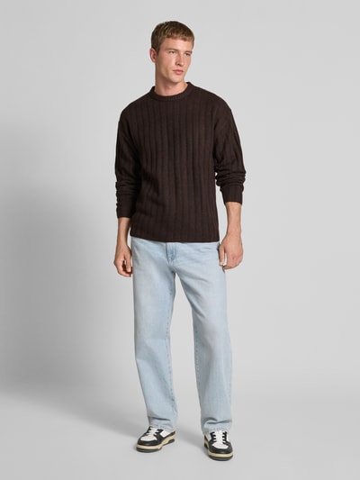 Jack & Jones Gebreide pullover met ribboorden, model 'BRADLEY' Donkerbruin - 1