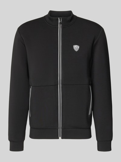 Produktfoto, Sweatjacke mit Reißverschluss von EA7 Emporio Armani, schwarz, Regular-Fit, Stehkragen, Gerippte-Abschlüsse, Label-Detail, Eingrifftaschen.