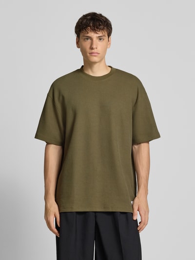 Hugo Blue T-shirt z okrągłym dekoltem i fakturowanym wzorem Oliwkowy 4