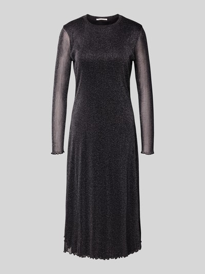 Produktfoto, Regular Fit Meshkleid mit Effektgarn von Tom Tailor Denim, glitzernde Semitransparenz, Midi-Länge, Rundhals, Frilldetails, Mesh-Optik