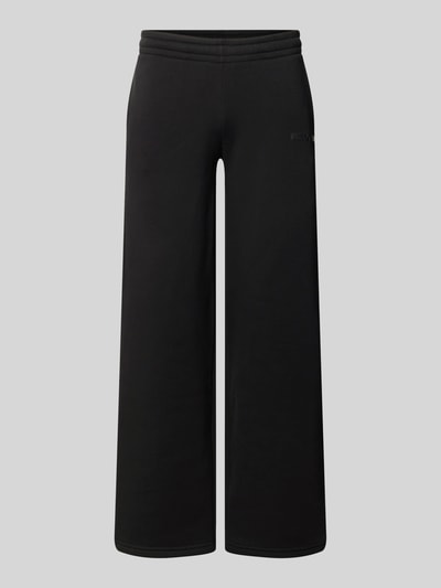 Produktfoto, schwarze Straight Fit Sweatpants aus Baumwoll-Mix mit Logo-Print von Review, elastischer Bund, glatte Textur, für Damen