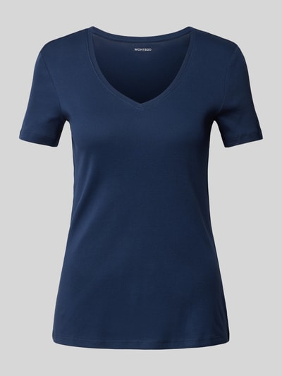 Montego T-Shirt mit V-Ausschnitt in unifarbenem Design Dunkelblau 2