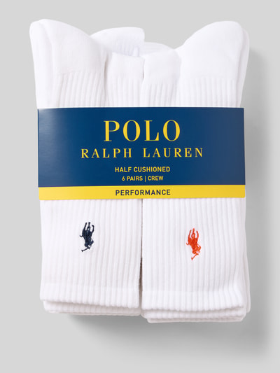 Produktfoto, Socken aus Baumwoll-Mix im 6er-Pack von Polo Ralph Lauren Underwear in Weiß mit farbigen Logos und gerippter Textur