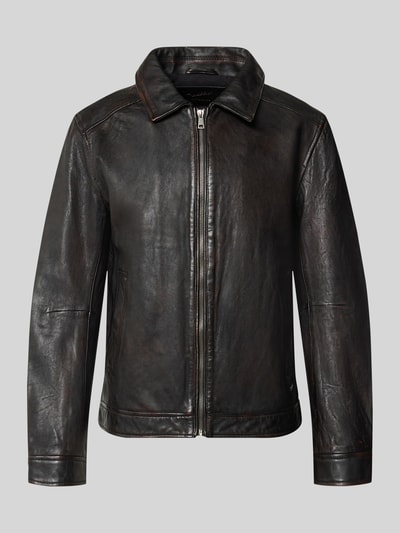 Produktfoto, Lederjacke mit Kentkragen Modell 'VENCHO' von MAURITIUS, krój regular fit, schwarzes Leder, glatte Textur, Reißverschluss