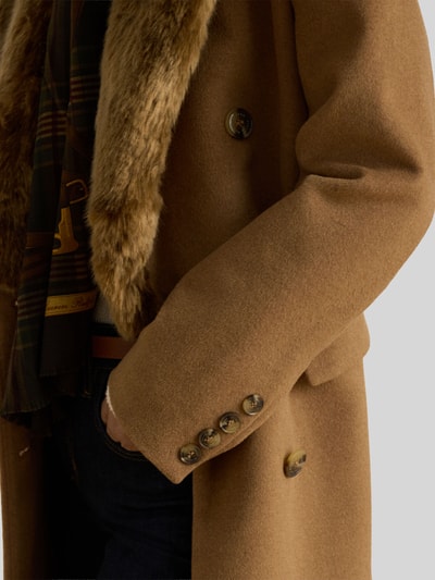 Lauren Ralph Lauren lange wollen jas met kraag van imitatiebont Camel - 6