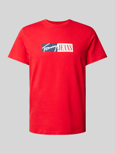 Tommy Jeans Slim fit T-shirt met labelprint Rood - 2