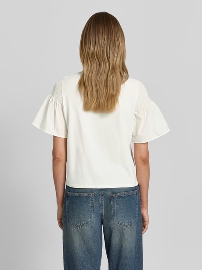 COMMA Regular Fit T-Shirt mit Smok-Detail Offwhite 5