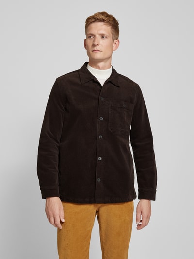 Lindbergh Relaxed fit overshirt met opgestikte borstzak Donkerbruin - 4