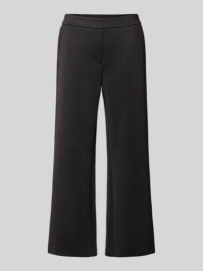 Produktfoto, czarne spodnie 'Flared Fit Hose mit teilelastischem Bund' od COMMA z elastycznej mieszanki materiałów, rozkloszowany krój, szerokość w rozmiarze 36: 38 cm, długość wewnętrzna nogawki w rozmiarze 36: 69 cm, kieszenie z tyłu