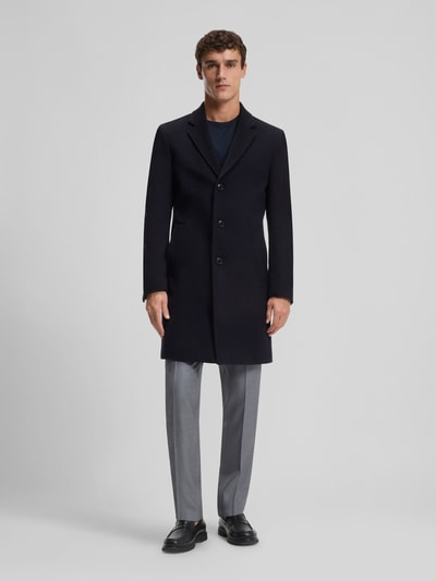 BOSS Płaszcz wełniany o kroju slim fit z kołnierzem z połami model ‘HYDE’ Granatowy 4