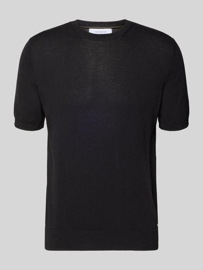 Produktfoto, schwarzes Strickshirt mit Rundhalsausschnitt von MARKUP, Regular Fit, feine Textur, Label-Detail, Rückenlänge 60 cm