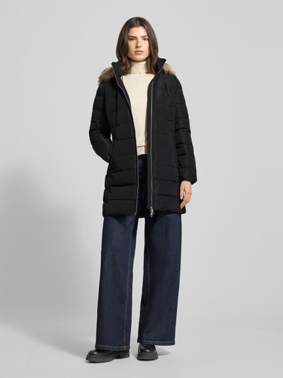 Tommy Hilfiger Slim Fit Daunenmantel mit abnehmbarem Kunstpelzbesatz BLACK 1