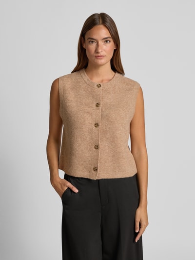 Oui Kamizelka z dzianiny z okrągłym dekoltem i listwą guzikową Beżowy melanż 4