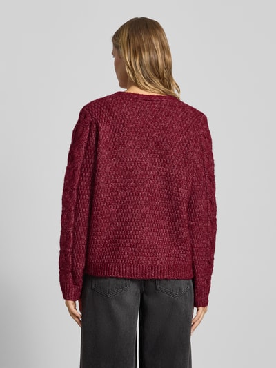 PIECES Regular Fit Strickjacke mit Woll-Anteil Modell 'NINA' Dunkelrot Melange 5