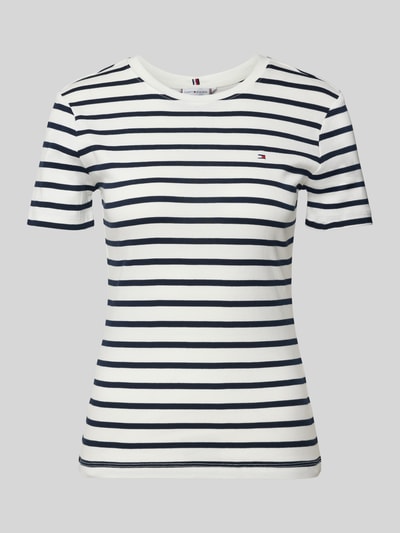 Produktfoto, Slim Fit T-Shirt aus reiner Baumwolle von Tommy Hilfiger, unifarbenes Design, Logo-Stitching, kurzarm, Rundhals, Jersey-Textur
