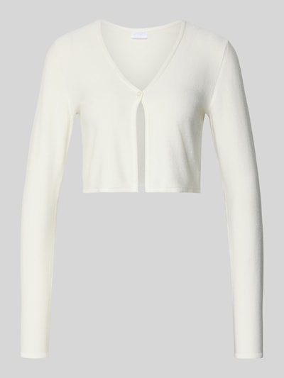 Produktfoto, Bolero mit gerippten Abschlüssen van Jake*s Cocktail, viscosemix, regular fit, V-hals, knoopsluiting, ruglengte maat 36: 38 cm, wit, rechte snit, fijne textuur