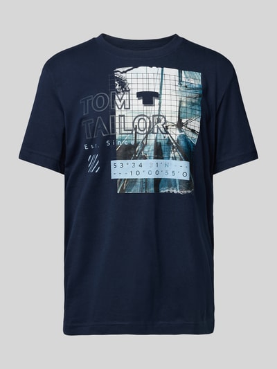 Tom Tailor T-shirt met labelprint Donkerblauw - 2